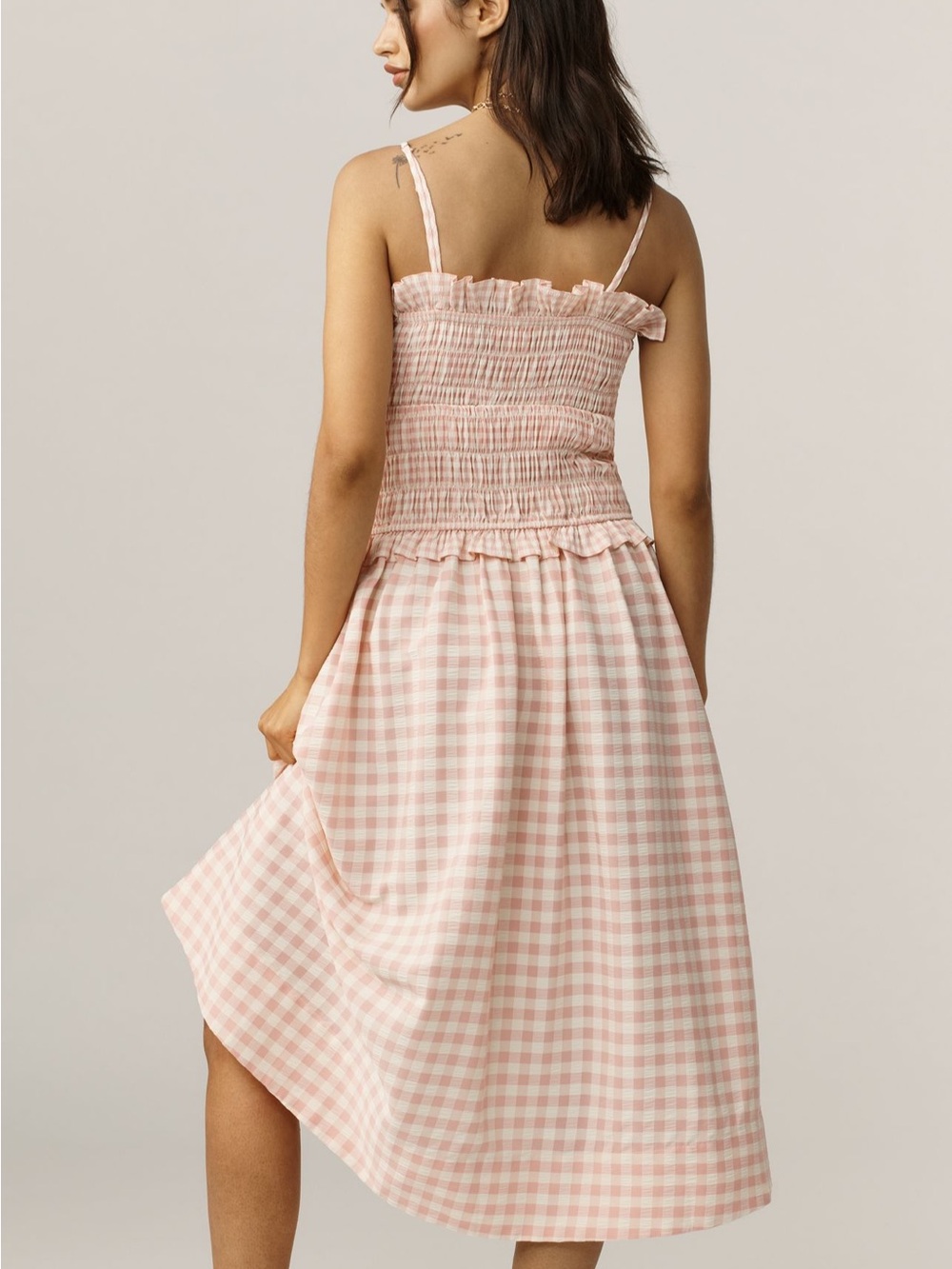 For Love & Lemons/ Anthropologie - Women's Petal Gingham Midi Dress S / Peach